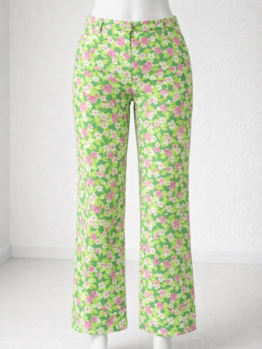 Vintage Y2K Lilly Pulitzer Green Floral Pants Pink Lizards Resort Vacation 8